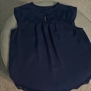 LOFT Dark Blue Blouse with Keyhole Detail